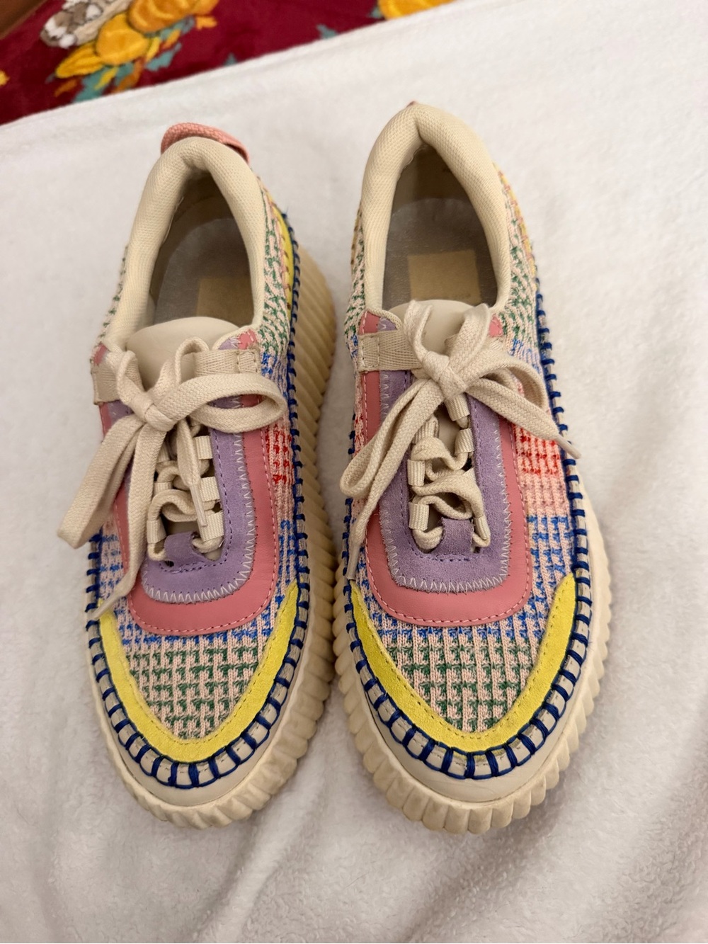 Dolce Vita Dolen Woven Platform Sneakers - Bright/Pastel Multi-Color (Size 7)